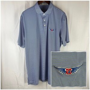 Holderness Bourne Perkins Polo Mens XL Blue White Stripe Tailored Fit Wingman